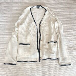 Adrianna Papell white sweater with Black Accents and pearl buttons size small